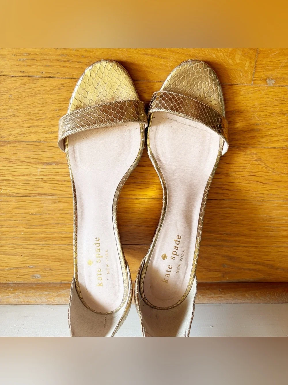Kate Spade | Ronia Naked Wedge Heel Sandals Python Metallic Gold Size 5.5